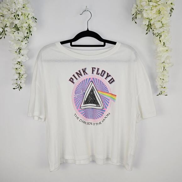Pink Floyd Dark Side of the Moon T‑Shirt White Crop Graphic Tee XL Grunge Rocker - Picture 1 of 8